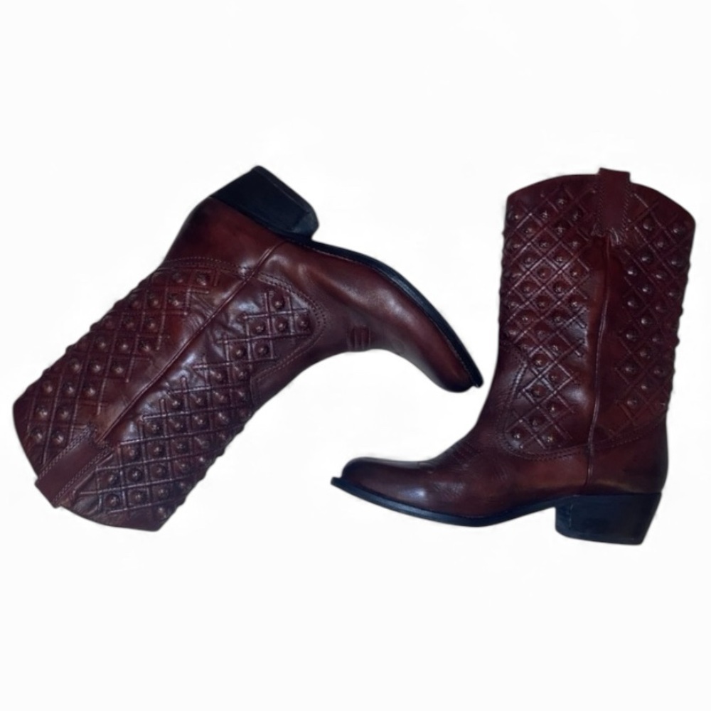 LUCKY BRAND ”Madonna” Western Boots Gen Leather Cowboy Boots Brown/Red Size 9M - Picture 3 of 9